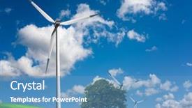  Presentation with environmental - Colorful presentation design enhanced with environmental conservation - wind turbines farm on hill backdrop and a teal colored foreground