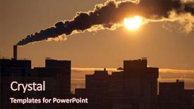  Presentation with environmental - Beautiful presentation featuring environmental damage - color photograph of industrial buildings backdrop and a wine colored foreground