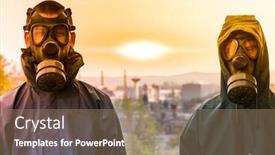  Presentation with disaster - Audience pleasing PPT theme consisting of environmental-disaster-man-wearing-gas backdrop and a coral colored foreground