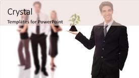  Presentation with supporting - Beautiful presentation design featuring corporate environmental management - business team supporting green environment backdrop and a lemonade colored foreground