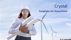  Presentation with engineering desk of civil engineer - Amazing presentation theme having environmental engineer holding blueprints backdrop and a light blue colored foreground