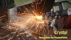  Presentation with metal production - Amazing PPT theme having environmental engineering - chinese metal production workshop backdrop and a tawny brown colored foreground