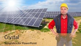  Presentation with solar panels - Cool new PPT layouts with environmental engineering - engineer against solar panels backdrop and a yellow colored foreground