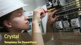  Presentation with electrical engineering - Audience pleasing presentation theme consisting of environmental engineering - young woman in professional training backdrop and a tawny brown colored foreground