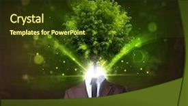  Presentation with green tree - PPT theme consisting of environmental health - man with green tree head background and a tawny brown colored foreground
