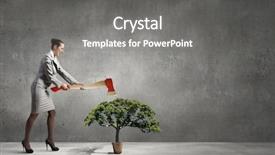  Presentation with environmental health - Presentation theme featuring environmental health - young businesswoman with axe background and a gray colored foreground