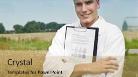  Presentation with greenhouses - Slide deck consisting of environmental health science - agriculture scientist making notes background and a coral colored foreground