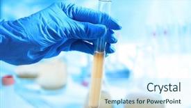  Presentation with environmental health - PPT theme with environmental health science - hand in glove holding test background and a cool aqua colored foreground