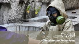  Presentation with syringe - Presentation theme enhanced with environmental health science - hdr person in gas mask background and a gray colored foreground