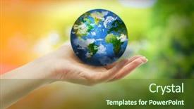  Presentation with green globe - PPT theme featuring environmental health science - woman holding globe on her background and a tawny brown colored foreground