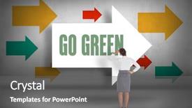  Presentation with going green - Amazing slide deck having environmental indicators - word go green and businesswoman backdrop and a gray colored foreground