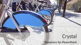  Presentation with bicycles - Slide set consisting of environmental issues - public rental bicycles background and a light gray colored foreground