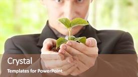  Presentation with plant growth - Audience pleasing PPT theme consisting of environmental management - businessman in dark suit holding backdrop and a coral colored foreground