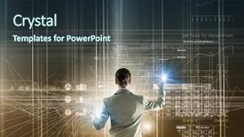  Presentation with virtual - Presentation design enhanced with environmental monitoring - back view of businesswoman working background and a tawny brown colored foreground