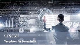  Presentation with monitoring - Presentation theme featuring environmental monitoring - back view of businesswoman working background and a seafoam green colored foreground