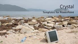  Presentation with sea shore - Presentation theme having environmental monitoring - ecology old computer monitor lying background and a light blue colored foreground
