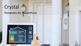  Presentation with smart home - Slide deck having environmental monitoring - smart energy controller or remote background and a mint green colored foreground