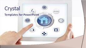  Presentation with smart home - Slide set featuring environmental monitoring - smart energy controller or remote background and a sky blue colored foreground