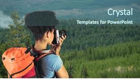  Presentation with backpack - PPT layouts with environmental no picture - hipster carrying backpack and photographing background and a ocean colored foreground