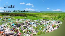  Presentation with environmental pollution - Slides with environmental pollution - garbage dump on green meadow background and a light blue colored foreground