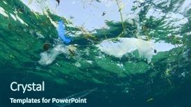  Presentation with marine pollution - PPT theme consisting of environmental problem plastic bag pollution background and a ocean colored foreground