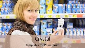  Presentation with blonde holds a magnifying glass - PPT theme with environmental products - blonde girl wearing scarf holds background and a soft green colored foreground