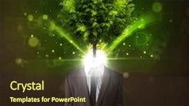  Presentation with green tree - Amazing PPT layouts having environmental psychology - man with green tree head backdrop and a tawny brown colored foreground