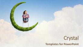  Presentation with night sky little plane moon - Colorful slide deck enhanced with environmental psychology - young pretty girl sitting backdrop and a sky blue colored foreground