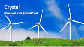  Presentation with green hills - Beautiful PPT theme featuring environmental sustainability - windmills with blue sky backdrop and a  colored foreground