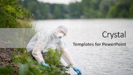  Presentation with water analysis in chemistry - Slide set consisting of environmentalist takes sample of water background and a white colored foreground