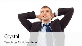  Presentation with office chair - Amazing PPT theme having longing - relaxed business man sitting backdrop and a white colored foreground