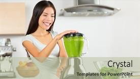  Presentation with healthy drink - PPT layouts featuring enz - vegetable smoothie woman blending green background and a mint green colored foreground