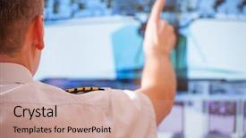  Presentation with pilot - Amazing PPT theme having aircrews - pilot wearing uniform with epauletes backdrop and a coral colored foreground
