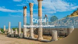  Presentation with ancient greek - PPT theme enhanced with ephesus ancient greek ruins background and a teal colored foreground