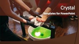  Presentation with cosmetic - Audience pleasing PPT layouts consisting of epidermis - pedicure master in gloves doing backdrop and a  colored foreground