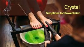  Presentation with cosmetic - Slide deck consisting of epidermis - pedicurist doing cosmetic procedure female background and a  colored foreground