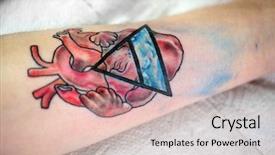  Presentation with tattoo - Slide deck having epidermis - tattoo on male hand close background and a  colored foreground