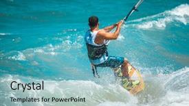  Presentation with motor boat in the sea - Cool new presentation theme with epinephrine - kitesurfing the young man is backdrop and a light blue colored foreground