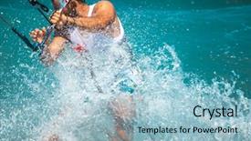  Presentation with motor boat in the sea - Beautiful presentation theme featuring epinephrine - kitesurfing the young man is backdrop and a light blue colored foreground