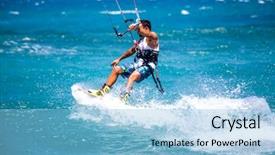  Presentation with ship boat and sea - Amazing PPT theme having epinephrine - kitesurfing the young man is backdrop and a light blue colored foreground