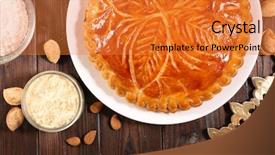  Presentation with cake and icing - PPT layouts having epiphany cake on wood background background and a gold colored foreground