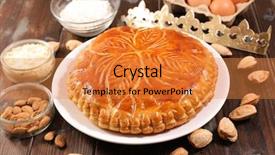  Presentation with cake - PPT layouts featuring epiphany cake on wood background background and a gold colored foreground