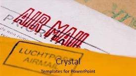  Presentation with stamps - PPT theme having epistel - several envelopes with stamps close background and a gold colored foreground