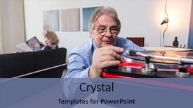  Presentation with vinyl record - Presentation consisting of eps - elderly man carefully placing background and a ocean colored foreground