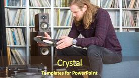  Presentation with vinyl record - PPT theme having eps - long haired man looking background and a tawny brown colored foreground
