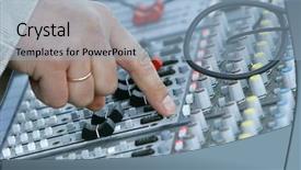  Presentation with sound and humen - Cool new presentation design with eq - close up of sound mixer backdrop and a  colored foreground