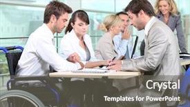 Presentation with equal opportunity - PPT layouts consisting of equal opportunity - man in wheelchair with colleagues background and a gray colored foreground