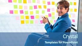  Presentation with equal opportunity - Amazing theme having equal opportunity plan - young handsome man in wheelchair backdrop and a  colored foreground