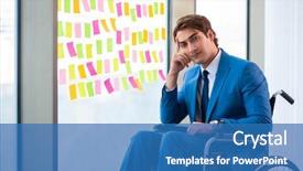  Presentation with special needs wheelchair children - Presentation theme with equal opportunity plan - young handsome man in wheelchair background and a  colored foreground