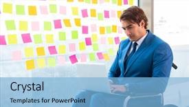  Presentation with wheelchair - Slide deck featuring equal opportunity plan - young handsome man in wheelchair background and a  colored foreground